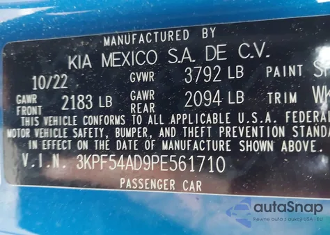 2023 Kia Forte Gt-Line z USA, uszkodzony, nr VIN 3KPF54AD9PE561710